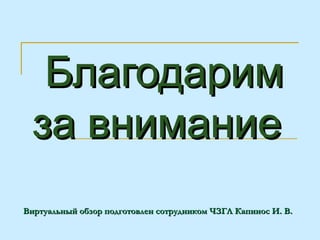 Благодарим
 за внимание
Виртуальный обзор подготовлен сотрудником ЧЗГЛ Капинос И. В.
 