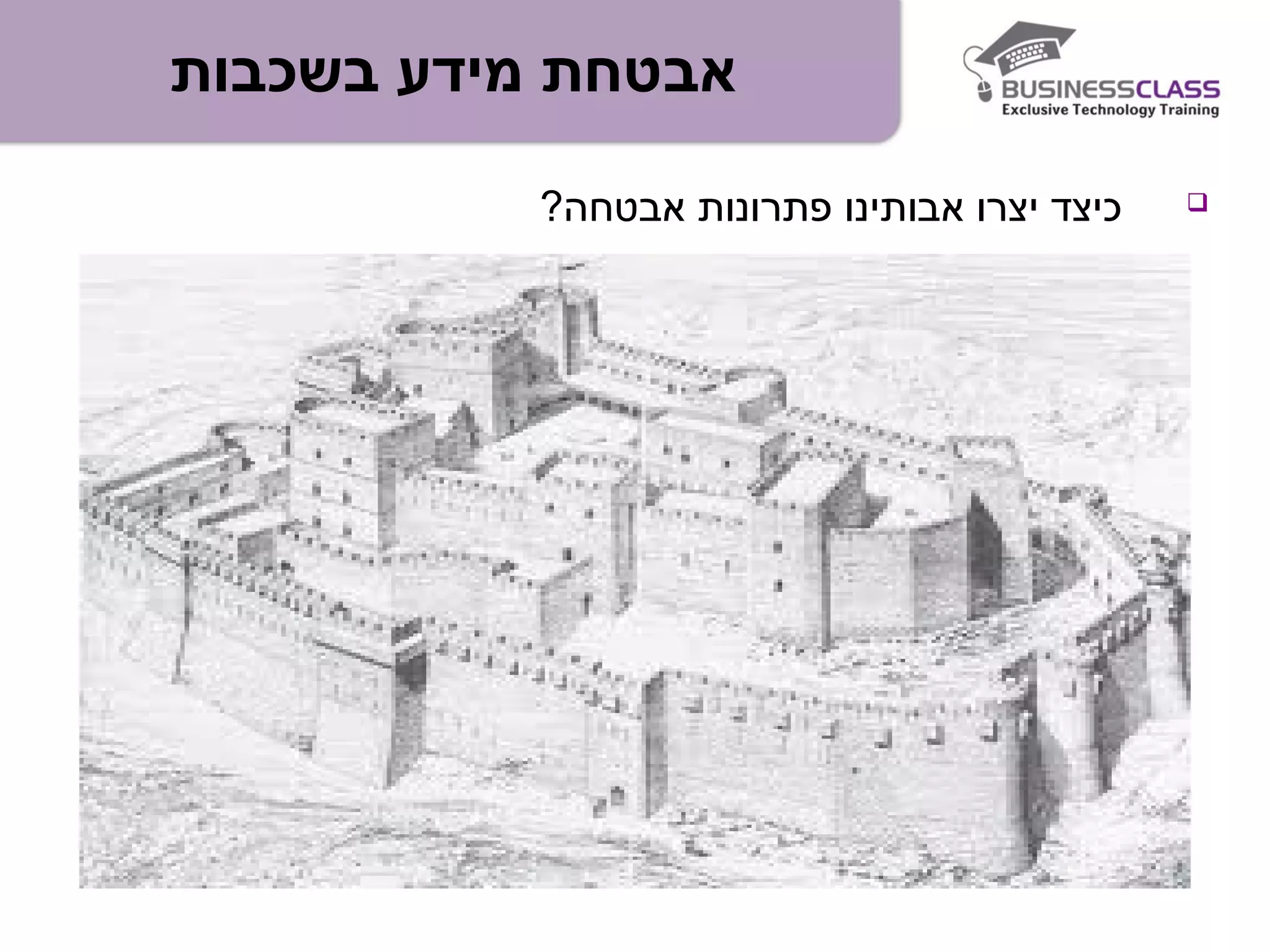 ‫בשכבות‬ ‫מידע‬ ‫אבטחת‬
?‫אבטחה‬ ‫פתרונות‬ ‫אבותינו‬ ‫יצרו‬ ‫כיצד‬
 