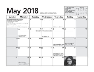 April 2018 Sunday Monday Tuesday