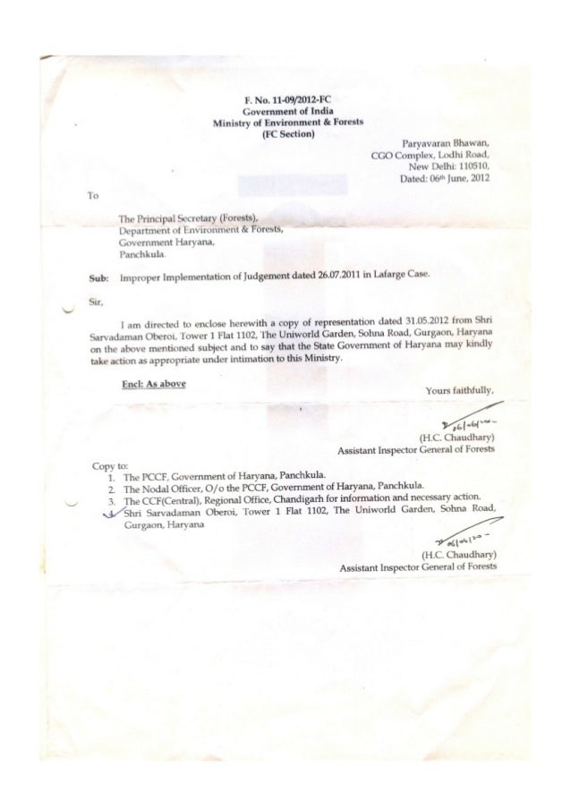 2012 06 06 dg forests mo ef letter to principal secretary forests har letter to principal