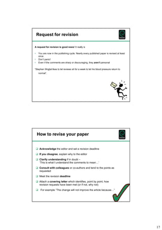 17 
Request for revision 
A request for revision is good news! It really is 
• You are now in the publishing cycle. Nearly...