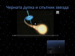 Черната дупка и спътник звезда
Черните дупки изкривяват пространството
 