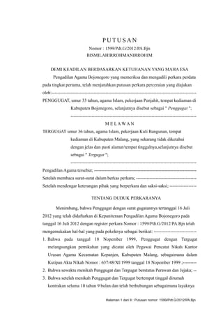 Contoh Putusan Gugat Cerai