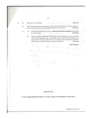 CAPE Environmental Science Unit 2 2012 Paper 2