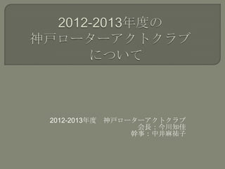 2012-2013年度 神戸ローターアクトクラブ
会長：今川知佳
幹事：中井麻祐子
 