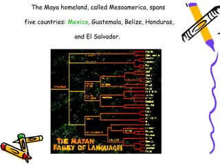 The Maya homeland, called Mesoamerica, spans

five countries: Mexico, Guatemala, Belize, Honduras,

                 and El Salvador.
 