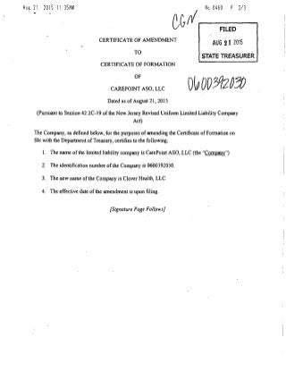 2012.10.19 Clover Health LLC NJ Formation records