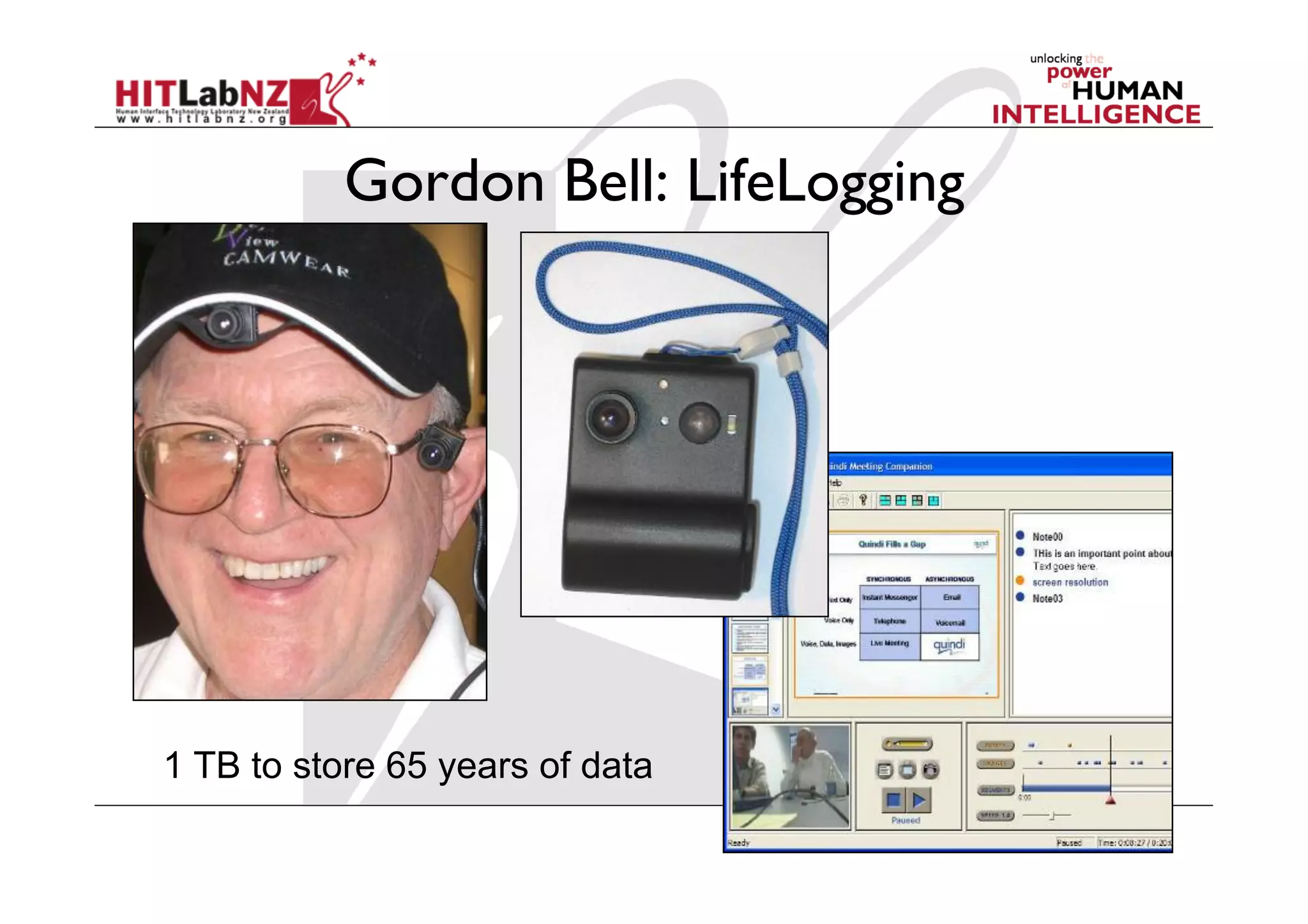Gordon Bell: LifeLogging




1 TB to store 65 years of data
 