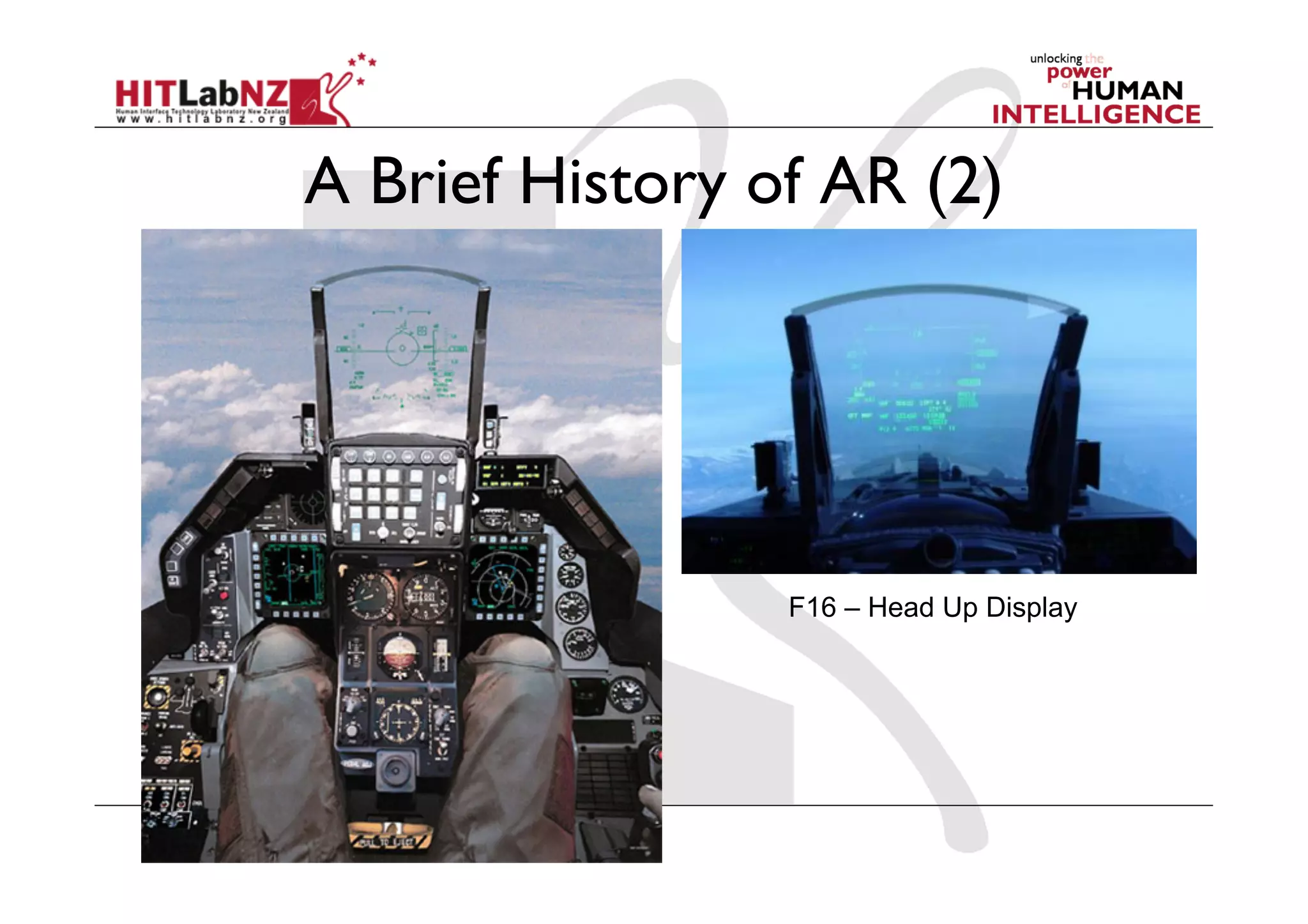 A Brief History of AR (2)




                 F16 – Head Up Display
 