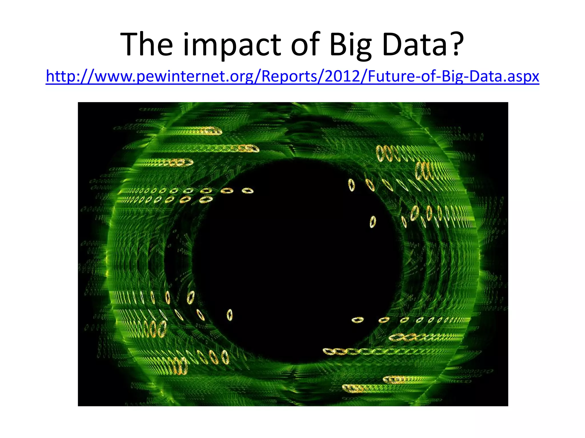The impact of Big Data?
http://www.pewinternet.org/Reports/2012/Future-of-Big-Data.aspx
 
