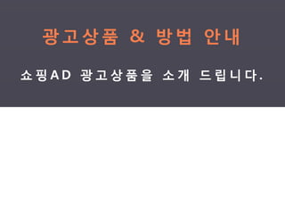 광고상품 & 방법 안내

쇼핑AD 광고상품을 소개 드립니다.
 