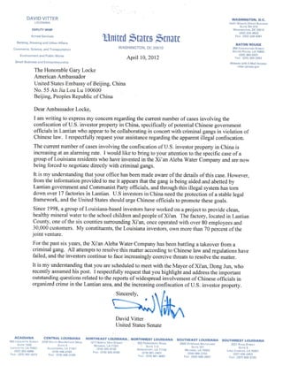 2012 Letter to US Ambassador Locke from Senator Vitter