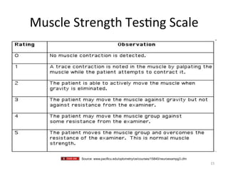 Muscle	
  Strength	
  Tes(ng	
  Scale	
  

Source: www.pacificu.edu/optometry/ce/courses/15840/neuroexampg3.cfm

15	
  

 