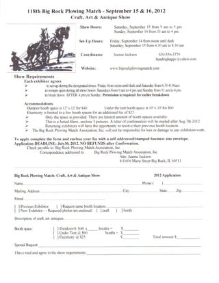 2012 Big Rock Plowing Match Booth Application