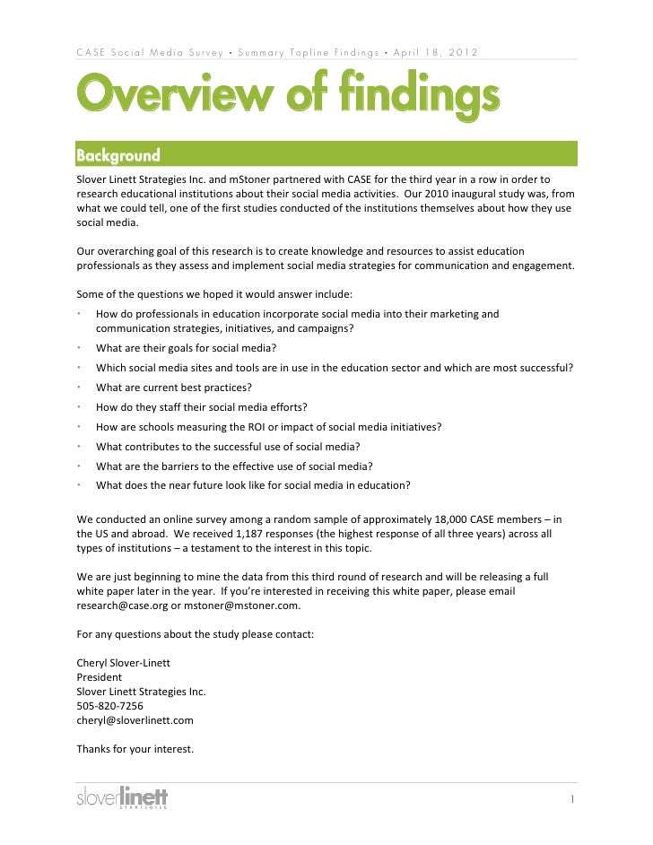 Topline Report on 2012 Social Media & Advancement Research