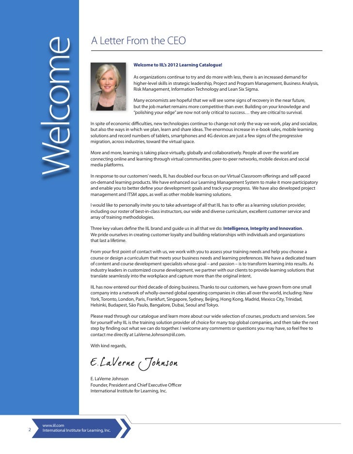 2012 catalog no pricing welcome letter from ceo