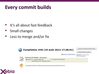 Every commit builds


• It’s all about fast feedback
• Small changes
• Less to merge and/or fix
 