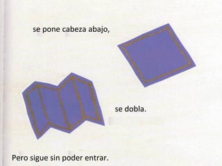 se pone cabeza abajo,




                               se dobla.




Pero sigue sin poder entrar.
 