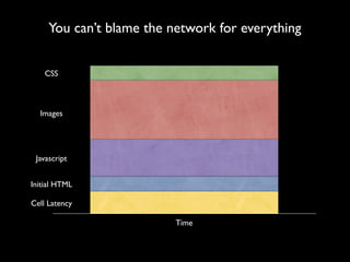 You can’t blame the network for everything


    CSS



  Images




 Javascript


Initial HTML

Cell Latency

                          Time
 
