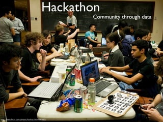 Hackathon
                                                 Community through data




http://www.ﬂickr.com/photos/hackny/5684887983/
 