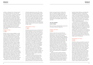 Analysis of                                                                                                                                                                                                              Analysis of
the results                                                                                                                                                                                                              the results




confidence in September 2011, it remained in power        of Finland’s population were in jail in 2011; among        position. In the general election of October 2011,          hundreds of deaths. Following several high-profile
as a caretaker government and a new centre-left           the top ten nations, only Iceland and Japan are lower.     there was no significant change in the balance of           kidnappings by al-Shabaab in northern Kenya,
party—Positive Slovenia—won elections in December         The country remains free of civil unrest and, while        power, with the centre-right Swiss People’s Party           in October 2011 Kenyan forces launched revenge
and the score for political instability remained very     the six-party coalition government that was formed in      (SVP) retaining most seats. While the euro debt crisis      attacks. Several hundred Ethiopian troops returned
low. It remains the lowest of the Balkan countries        June 2011 represents a broader spectrum of opinion         and the strength of the Swiss franc pose threats, the       to Somalia in December. The International Maritime
by some margin and it is matched only by Slovakia         than is usual, it is stable and expected to last out its   fundamentals of the economy are strong and violent          Bureau reported a growing number of violent pirate
in the Central and Eastern Europe region. Despite         four-year term. Relations with neighbouring countries      demonstrations remained highly unlikely in 2011 and         attacks off the coast of Somalia in 2011, with 237
gradual progress on settling their long-running border    are harmonious and violent crime is very rare—the          early 2012.                                                 incidents, compared with 219 in 2010, although the
dispute, relations with Croatia remained difficult in     score is unchanged from last year—although the                                                                         number of successful hijackings fell.
2011 and several other issues related to the Yugoslav     homicide rate remains higher than in the other Nordic                                                                      On July 20th 2011 the UN declared famine in
succession remain unresolved, including the financing     countries. Terrorist acts are rare and are considered to   The ten countries                                           Somalia after four years of drought. During 2011
of radioactive-waste disposal at the jointly owned        be highly unlikely.                                        least at peace                                              war and famine caused around 286,000 Somalis to
nuclear-power plant at Krsko. Slovenia’s tally for                                                                                                                               flee the country and around 330,000 to be internally
relations with neighbouring countries therefore                                                                      War-torn Somalia is classified the least at peace out of    displaced. Figures from the UNHCR and the Internal
                                                          Switzerland: 10th PLACE                                    158 countries, followed by Afghanistan.
remains higher than that of most countries in the top                                                                                                                            Displacement Monitoring Centre suggest that around
ten of the GPI.                                           1.349                                                                                                                  1.9 million Somalis have been displaced by the
                                                                                                                     Somalia: 158th PLACE                                        ongoing conflicts. This amounts to more than 20% of
Finland: 9th PLACE                                        Switzerland moved into the top ten of the GPI for the
                                                                                                                                                                                 the population, giving Somalia the worse possible GPI
1.348                                                     first time, primarily as a result of contractions in its   3.392                                                       score. Almost all of Somalia’s measures of societal
                                                          military sphere. While the country has a tradition of
                                                                                                                     Somalia is rooted at the foot of the GPI for the            safety and security are accorded very high scores.
Finland’s overall score improved slightly as a result     neutrality that dates from the Treaty of Paris in 1815,
                                                                                                                     second successive year—the country’s overall score          The exceptions are police numbers per head and the
of a drop in military expenditure, to 1.4% of GDP         Switzerland maintains a significant defence industry
                                                                                                                     deteriorated as a result of a fall in the gauge of          proportion of the population in jail, on account of the
in 2011, but it slipped to 9th position as a result of    and exports of conventional weapons per head of
                                                                                                                     political stability. This partly reflects the resignation   country’s lack of civil institutions.
a more substantial improvement in Ireland’s GPI           population are the highest in Europe. However, the
tally. Like many other European countries, defence        volume has declined since restrictions banning sales       of the prime minister, Mohamed Abdullahi Mohamed
expenditure has come under pressure and Finland           to countries involved in armed conflict or which           Farmajo, in June 2011 amid further challenges to the        Afghanistan: 157th PLACE
                                                                                                                     transition to democratically elected government. The
has embarked on a wide-ranging review that may
include the closure of bases. Since the end of the
                                                          “systematically and severely violate human rights”
                                                          were introduced in 2009. Military expenditure              mandate of Somalia’s dysfunctional institutions—the         3.252
cold war, Finland has adopted a policy of strategic       was reduced to 1.2% of GDP in 2011, continuing a           Transitional Federal Government (TFG) and the               Embroiled in conflict and instability for much of the
non-alignment and chosen not to apply for NATO            trend that began in 2003 when a sweeping reform            Federal Transitional Parliament (FTP)—was duly              past two decades, Afghanistan remained far from
membership, despite the fact that the three former        programme, known as Army XXI, was introduced.              extended until August 2012. Mr Farmajo’s departure          peaceful during in the past year: the country’s GPI
                                                          This is also reflected in a decline in the GPI gauge       sparked demonstrations in the streets of the capital,       score deteriorated and only Somalia is ranked lower.
Soviet Baltic states joined in 2004. The majority of
                                                          of the number of heavy weapons per head in                 Mogadishu; he was widely considered to be one of the        The UN estimates that 3,021 civilians were killed
Finland’s measures of militarisation are accorded
                                                          Switzerland last year. The recent procurement of           most capable prime ministers that Somalia has had           during 2011 (up from 2,790 in 2010), making it the
low scores in a broad international comparison, with
                                                          new Swedish Gripen fighter jets in a US$3.4 billion        for years. While the TFG gained a foothold in parts of      deadliest period for civilians since 2001. Militants
a small number of troops per head of population
                                                          deal may be undermined by the new government,              southern Somalia with the support of African Union          carried out suicide attacks, deployed roadside
and fairly low volumes of imports and exports of
                                                          which has demanded savings. Military capability and        troops, it still controlled only part of Mogadishu in       bombs and conducted large-scale attacks on public
conventional weapons. There is a growing emphasis
                                                          sophistication is scored as “moderate” and, while          early 2012.                                                 places, amid continued confrontation between the
on participation in international defence partnerships,
                                                          restricted, access to light weapons is easier than in          Somalia has not had a nationally functioning            NATO-supported Afghan National Army (ANA)
which will probably extend to procurement, and 195
                                                          Iceland and New Zealand.                                   state government since its descent into civil war in        and a Taliban-backed insurgency that has spread
soldiers are deployed in Afghanistan as part of the
                                                              Switzerland’s measures of safety and security          1991 and in 2011 the violent confrontation between          well beyond its stronghold in the south and east of
NATO-led force. The number of heavy weapons per
                                                          confirm that society is broadly harmonious, with           the TFG and Islamist rebel groups, Hizbul Islam and         the country. In June a hospital in Azra district was
head is relatively high, on a par with Sweden, but
                                                          very low levels of violent crime, homicides and            al-Shabaab, continued for the sixth successive year.        destroyed, killing 27 people and injuring 53. In
notably higher than New Zealand, Japan and Ireland.
                                                          terrorist acts. The compilers of the Political Terror      Outbreaks of fierce fighting frequently engulfed parts      December at least 58 were killed in twin attacks on a
   Most measures of safety and security in society
                                                          Scale consider that Switzerland has become a more          of Mogadishu and towns across southern Somalia,             Shia shrine in the capital, Kabul, and a Shia mosque
are accorded very low scores; only 59 per 100,000
                                                          benign environment: its score improved to the lowest       including Beledweyne and Bulo Hawo, resulting in            in Mazar-i-Sharif. Casualties among the NATO-


22                                                                                                                                                                                                                                  23
 