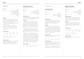 Annex A                                                                                                                                                                                                                                                                   Annex A




TerrorisT acts                                                               Number of deaths from                                                 external PEACE : 40%                                             Number of armed services
                                                                             organised conflict (internal)                                                                                                          personnel per 100,000 people

Weight (1 to 5)                                                          2
                                                                             Weight (1 to 5)                                                   5   Military expenditure                                             Weight (1 to 5)                                                      2
Type                                                       Quantitative
                                                                                                                                                   as a percentage of GDP
                                                                             Type                                                 Qualitative                                                                       Type                                                  Quantitative
Main source                      National Consortium for the
                            Study of Terrorism and Responses                 Main source                           International Institute for                                                                      Main source                       The International Institute for
                                        to Terrorism (START).                                               Strategic Studies Armed Conflict       Weight (1 to 5)                                             2                                     Strategic Studies, The Military
                                   Global Terrorism Database                                                            Database (IISS ACD)        Type                                            Quantitative                                                        Balance 2012
                               (2011), Institute for Economics               Year                                                      2010-11     Main source                    The International Institute for   Year                                                       2010-11
                                                      and Peace
                                                                                                                                                                                 Strategic Studies, The Military
Year                                                               2012      Alternate source                                                                                                      Balance 2012     Alternate source
                                                                             EIU. When no data was provided by the IISS ACD, then EIU              Year                                                  2010-11    When no data was provided, two alternative sources were
Definition                                                                   analysts have scored the figures available for 2010 and 2011                                                                           used: FIRST database - SIPRI BICC, and the Military
This indicator is a weighted average score relying on                        according to the set bands of the actual data.                                                                                         Balance 2011. Alternative data are from 2009-10. World
                                                                                                                                                   Alternate source
different types of attacks. Terrorism incidents are defined                                                                                                                                                         Bank population data used if unavailable from the EIU.
                                                                             Definition                                                            When no data was provided, several alternative sources
as “intentional acts of violence or threat of violence by a
                                                                                 This indicator uses the UCDP’s definition of conflict.            were used: National Public Expenditure Accounts, SIPRI           Definition
non-state actor”. For all incidents listed, at least two of the
                                                                             UCDP defines conflict as: “a contested incompatibility                information, and the Military Balance 2011. Alternative
following three criteria must be present:                                                                                                                                                                           Active armed services personnel comprise all servicemen
                                                                             that concerns government and/or territory where the use               data are from 2007 to 2010, depending upon data
1. The act must be aimed at attaining a political, economic,                                                                                                                                                        and women on full-time duty in the army, navy, air force
                                                                             of armed force between two parties, of which at least one             availability.
religious, or social goal.                                                                                                                                                                                          and joint forces (including conscripts and long-term
                                                                             is the government of a state, results in at least 25 battle-                                                                           assignments from the reserves). Population data provided by
2. There must be evidence of an intention to coerce,                                                                                               Definition
                                                                             related deaths in a year”. It excludes fatalities that took                                                                            the EIU.
intimidate, or convey some other message to a larger                                                                                               Cash outlays of central or federal government to meet the
                                                                             place during UN-mandated peacekeeping missions during
audience (or audiences) than the immediate victims.                                                                                                costs of national armed forces—including strategic, land,
                                                                             2010-11.
3. The action must be outside the context of legitimate                                                                                            naval, air, command, administration and support forces           SCORING CRITERIA
                                                                                 Statistics are compiled from the most recent edition              as well as paramilitary forces, customs forces and border
warfare activities.                                                                                                                                                                                                  1            1.5          2             2.5           3
                                                                             of the IISS ACD, which has the following definition of                guards if these are trained and equipped as a military force.
                                                                             armed conflict-related fatalities: ‘Fatality statistics relate to     Published EIU data on nominal GDP (or the World Bank              0 - 660.94   660.95 -     1,311.91 -    1,962.86 -     2,613.82 -
Scoring criteria                                                             military and civilian lives lost as a direct result of an armed       when unavailable) was used to arrive at the value of military
                                                                                                                                                                                                                                  1,311.90     1,962.85      2,613.81       3,264.76
                                                                             conflict’.                                                            expenditure as a percentage of GDP.
 1            1.5           2                 2.5            3                                                                                                                                                       3.5          4            4.5           5
                                                                                 The figures relate to the country which is the main
 0 - 3.369    3.370 -       11.362 -          38.301 -       129.110 -                                                                                                                                                3,264.77    3,915.73 -   4,566.68 -     >5,217.64
                                                                             area of conflict. For some conflicts no reliable statistics
              11.361        38.300            129.109        435.210                                                                               SCORING CRITERIA                                                  - 3,915.72   4,566.67     5,217.63
                                                                             are available. Estimates of war fatalities vary according to
 3.5          4             4.5                     5                        source, sometimes by a wide margin. In compiling data on              A sliding scale from 1 through 5 with bandings set at the 0.1
                                                                                                                                                                                                                    Additional notes
                                                                             fatalities, the IISS has used its best estimates and takes full       level of detail is used for this indicator.
 435.211 -    1,467.034 -       4,945.158 -         16,669.411                                                                                                                                                      Israel’s reservist force is used to calculate Israel’s number of
 1,467.033    4,945.157         16,669.410                                   responsibility for these figures. Some overall fatality figures
                                                                                                                                                                                                                    armed services personnel.
                                                                             have been revised in light of new information. Changes                 1            2           3           4           5
                                                                             in fatality figures may therefore occur as a result of such            0 - 3.11     3.12-6.39   6.4-9.67    9.68-        >12.97
Additional notes                                                             revisions as well as because of increased fatalities. Fatality                                              12.96
As recommended by the expert panel, this indicator which                     figures for terrorism may include deaths inflicted by the             Additional notes
uses the Global Terrorism Database has replaced the                          government forces in counter-terrorism operations.                    This year’s scoring system for this indicator has changed to
qualitative indicator ‘Potential for Terrorist Acts’.                                                                                              become more precise. Instead of using bandings at the 0.5
The weighting of this indicator has increased from 1 to 2 .                  Scoring criteria                                                      level, bandings at the 0.1 level are now used.
                                                                              1            2            3             4            5                  Iceland has no armed force. Budget is mainly for Coast
                                                                              0 - 24.8      24.9 -       999.9 -      4,999.9 -    > 9,999.9
                                                                                                                                                   Guards.
                                                                                            999.8        4,999.8      9,999.8                         For GDP data on Afghanistan and Montenegro, the
                                                                                                                                                   latest figures provided by the World Bank (2010) have been
                                                                                                                                                   used.




116                                                                                                                                                                                                                                                                                117
 