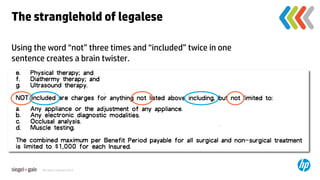 The stranglehold of legalese	

Using the word “not” three times and “included” twice in one
sentence creates a brain twister.	
	




        All rights reserved 2012.	
 