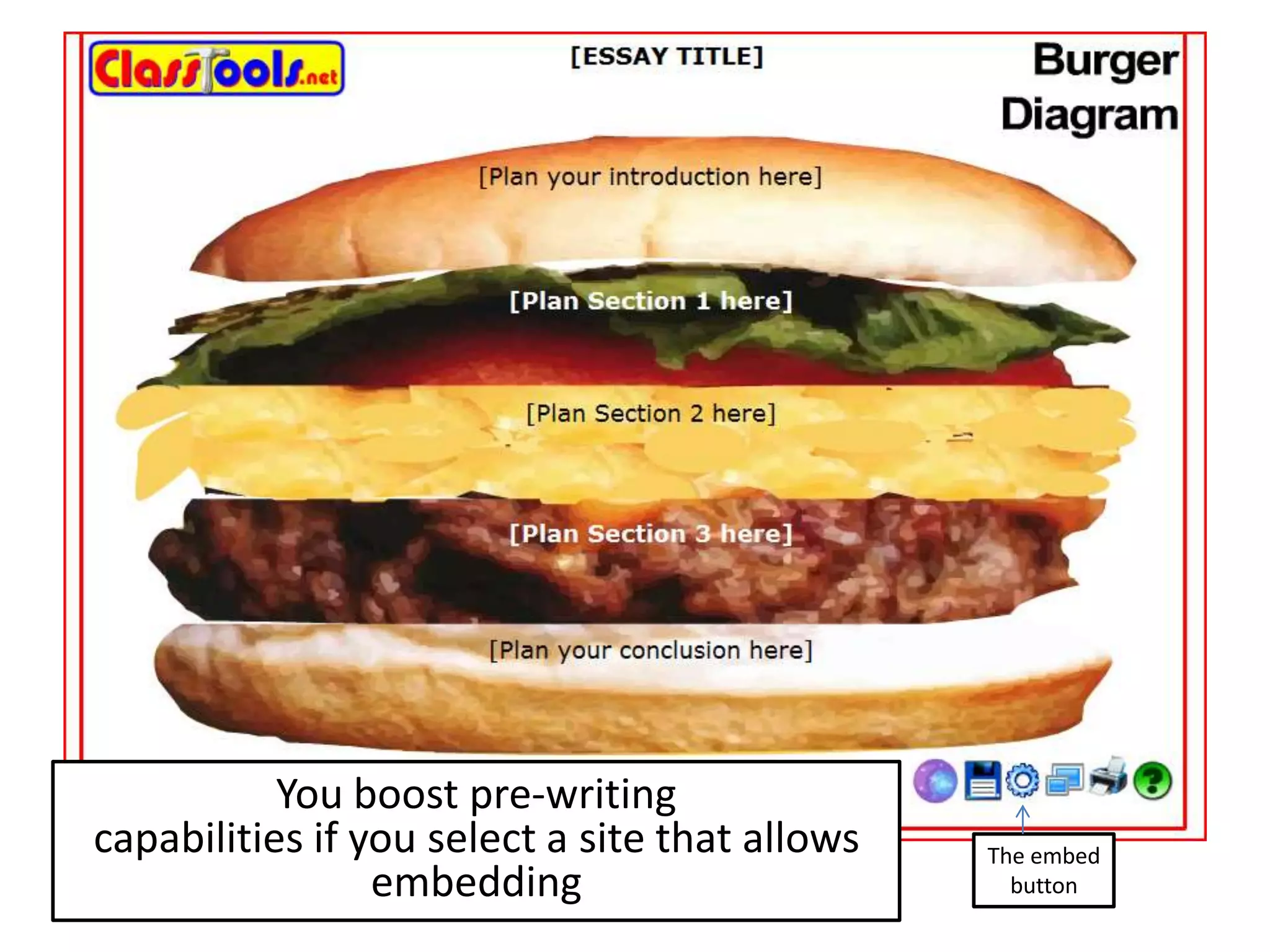 You boost pre-writing
capabilities if you select a site that allows   The embed
                 embedding                        button
 