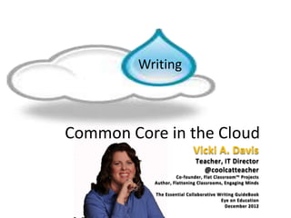 Writing



Common Core in the Cloud
                            Vicki A. Davis
                             Teacher, IT Director
                               @coolcatteacher
                     Co-founder, Flat Classroom™ Projects
           Author, Flattening Classrooms, Engaging Minds

           The Essential Collaborative Writing GuideBook
                                        Eye on Education
                                          December 2012
 