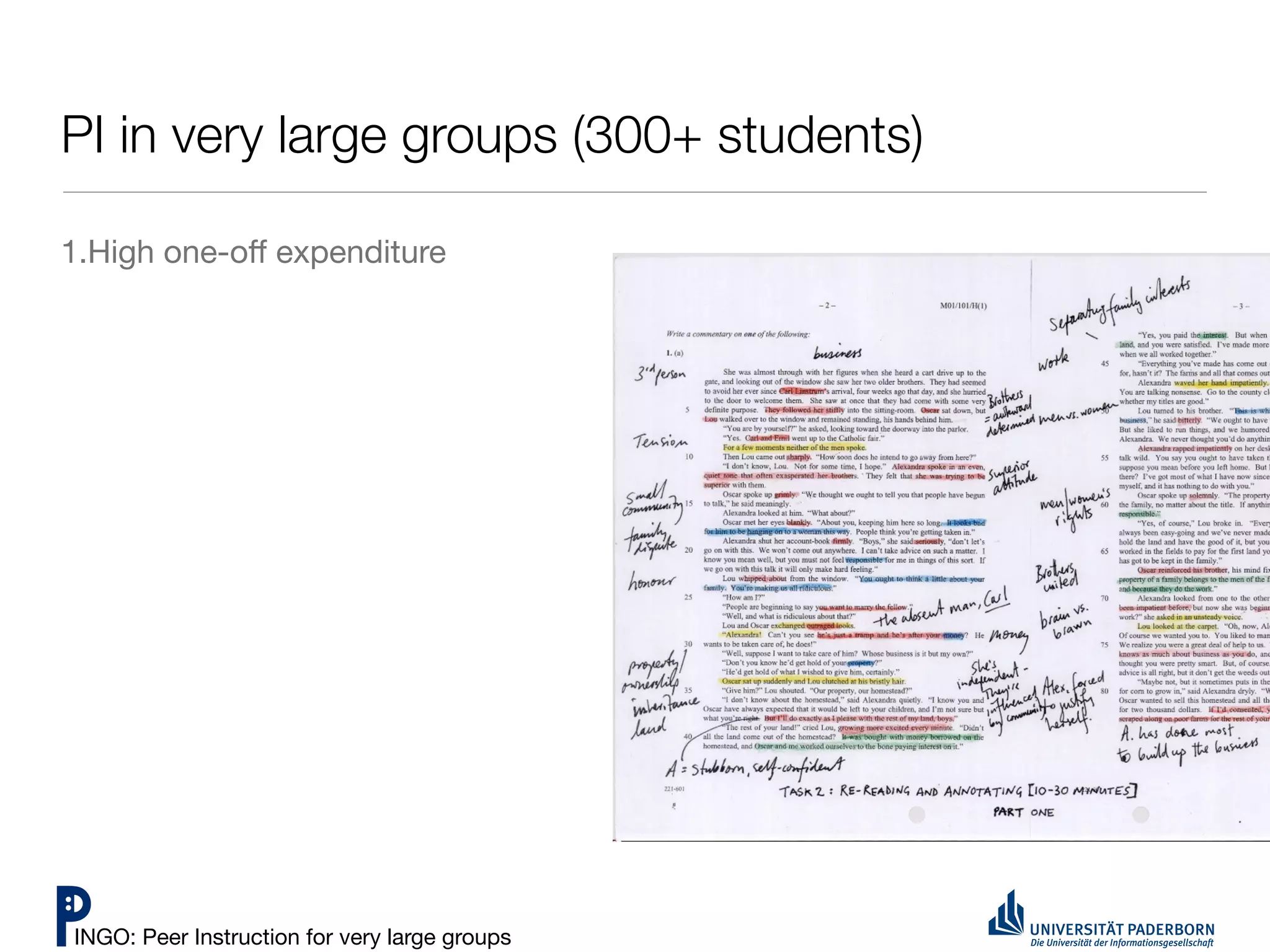 PI in very large groups (300+ students)

1.High one-oﬀ expenditure




INGO: Peer Instruction for very large groups
 