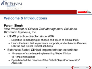 Welcome & Introductions

Param Singh
Vice President of Clinical Trial Management Solutions
BioPharm Systems, Inc.
• CTMS p...