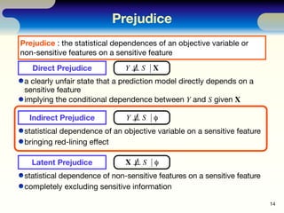 Prejudice
Prejudice : the statistical dependences of an objective variable or
non-sensitive features on a sensitive featur...