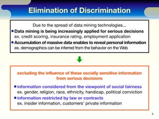 Elimination of Discrimination
          Due to the spread of data mining technologies...
Data mining is being increasingly...