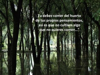 Tu debes comer del huerto de tus propios pensamientos, así es que no cultives algo que no quieres comer..." 