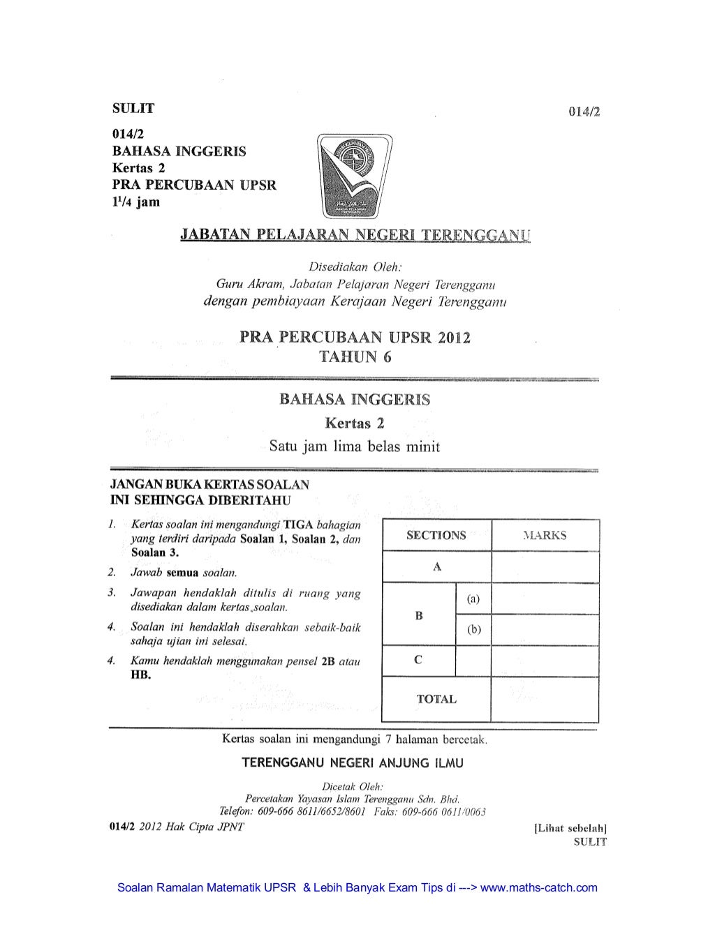 2012 percubaan bahasa inggeris upsr+skema [terengganu]