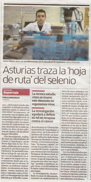 2012. Reportaje de La Voz de Asturias sobre el selenio.