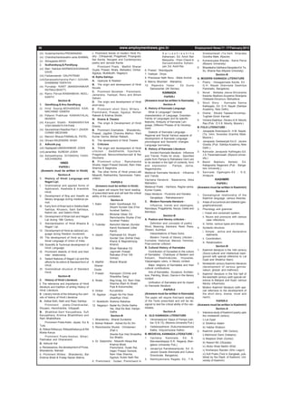 Dream Dare Win                                                                                                                                                  www.jeywin.com




 38                                                                         www.employmentnews.gov.in                                                 Employment News 11 - 17 February 2012
 (iii) Sudamacharitra-PREMANAND                    c. Prominent trends of modern Hindi Po-                         Sarvashreshtha                          Sreekantaiah (Ta.Vem. Smaraka
 (iv)  Chandrachandravatini varta-SHAMAL           etry : Chhayavad, Pragativad, Proyogvad,                        Kahaniyan, Ed. Amrit Rai/               Grantha Male, Mysore)
                                                   Nai Kavita, Navgeet and Contemporary                            Manjusha - Prem Chand ki            4. Kumaravyasa Bharata : Karna Parva
 (v)   Akhegeeta-AKHO
                                                   poetry and Janvadi Kavita.                                      Sarvashreshtha Kahani-                  (Mysore University)
 2.    Sudharakyug & Pandityug
                                                          Prominent Poets : Maithili Sharan                        yan, Ed. Amrit Rai.                 5. Bharatesha Vaibhava Sangraha Ed. Ta.
 (vi)  Mari Hakikat-NARMADASHANKAR                 Gupta, Prasad, Nirala, Mahadevi, Dinkar,         6. Prasad : Skandgupta                                 Su. Shama Rao (Mysore University)
       DAVE                                        Agyeya, Muktibodh, Nagarjun.                     7. Yashpal : Divya                                                Section-B
 (vii) Farbasveerah- DALPATRAM                     III. Katha Sahitya                               8. Phaniswar Nath Renu : Maila Anchal              A. MODERN KANNADA LITERATURE
 (viii)Saraswatichandra-Part-I GOVAR-              A. Upanyas & Realism
       DHANRAM TRIPATHI                                                                             9. Mannu Bhandari : Mahabhoj                       1. Poetry : Hosagannada Kavite, Ed :
                                                   B. The origin and development of Hindi           10. Rajendra Yadav : Ek Dunia                          G.H. Nayak (Kannada Saahitya
 (ix) Purvalap- 'KANT' (MANISHANKAR                Novels.
       RATNAJI BHATT)                                                                                    Samanantar (All Stories)                          Parishattu, Bangalore)
                                                   C. Prominent Novelists : Premchand,                              KANNADA                            2. Novel : Bettada Jeeva-Shivarama
 (x) Raino Parvat-RAMANBHAI NEEL-                  Jainendra, Yashpal, Renu and Bhism
       KANTH                                                                                                          PAPER-I                              Karanta Madhavi-Arupama Niranjana
                                                   Sahani.                                                                                                 Odalaala-Devanuru Mahadeva
                  Section-B                        D. The origin and development of Hindi           (Answers must be written in Kannada)
                                                                                                                                                       3. Short Story : Kannada Sanna
 1. Gandhiyug & Anu Gandhiyug                      short story.                                                      Section-A
                                                                                                                                                           Kathegalu, Ed. G.H. Nayak (Sahitya
 (i) Hind Swaraj-MOHANDAS KAR-                     E. Prominent short Story Writers :               A. History of Kannada Language                         Academy, New Delhi).
       MACHAND GANDHI                              Premchand, Prasad, Agyeya, Mohan                    What is Language? General                       4. Drama : Shudra Tapaswi-Kuvempu.
 (ii) Patanni Prabhuta- KANHAIYALAL                Rakesh & Krishna Shobti.                         charecteristics of Language. Dravidian                 Tughlak-Girish Karnad.
       MUNSHI                                      IV. Drama & Theatre                              Family of Languages and its specific
                                                                                                                                                       5. Vichara Saahitya : Devaru-A.N. Moorty
 (iii) Kavyani Shakti- RAMNARAYAN                  A. The origin & Development of Hindi             features, Antiquity of Kannada Lan-
                                                                                                                                                           Rao (Pub : D.V.K. Moorty, Mysore.)
       VISH-WANATH PATHAK                          Drama.                                           guage, Different Phases of its Develop-
                                                                                                    ment.                                              B. FOLK LITERATURE :
 (iv) Saurashtrani Rasdhar Part 1- ZAVER-          B. Prominent Dramatists : Bharatendu,
                                                                                                       Dialects of Kannada Language :                  1. Janapada Swaroopa-Dr. H.M. Nayak.
       CHAND MEGHANI                               Prasad, Jagdish Chandra Mathur, Ram
                                                                                                    Regional and Social Various aspects of                 (Ta. Vem. Smaraka Grantha Male,
 (v) Manvini Bhavai-PANNALAL PATEL                 Kumar Verma, Mohan Rakesh.                                                                              Mysore.)
                                                                                                    development of Kannada Language :
 (vi) Dhvani-RAJENDRA SHAH                         C. The development of Hindi Theatre.                                                                2. Janapada Geetaanjali-Ed.D. Javare
                                                                                                    phonological and Semantic changes.
 2. Adhunik yug                                    V. Criticism                                     Language borrowing.                                    Gowda. (Pub : Sahitya Academy, New
 (vii) Saptapadi-UMASHANKAR JOSHI                  A. The origin and development of Hindi           B. History of Kannada Literature                       Delhi.)
 (viii)Janantike- SURESH JOSHI                     criticism : Saiddhantik, Vyavharik,                                                                 3. Kannada Janapada Kathegalu-Ed.
                                                                                                         Ancient Kannada literature : Influence
 (ix) Ashwatthama- SITANSHU YASH-                  Pragativadi, Manovishleshanvadi & Nai                                                                   J.S. Paramashivaiah, (Mysore Univer-
                                                                                                    and Trends. Poets for study : Specified
       ASCHANDRA                                   Alochana.                                                                                               sity.)
                                                                                                    poets from Pampa to Ratnakara Varni are
                                                   B. Prominent critics : Ramchandra                to be studied in the light of contents, form       4. Beedi Makkalu Beledo. Ed.
                    HINDI
                                                   Shukla, Hajari Prasad Dwivedi, Ram Vilas         and expression : Pampa, Janna,                         Kalegowda Nagavara (Pub : Banga-
                   PAPER-I                         Sharma & Nagendra.                               Nagachandra.                                           lore University.)
  (Answers must be written in Hindi)               VI. The other forms of Hindi prose-Lalit         Medieval Kannada literature : Influence            5. Savirada Ogatugalu-Ed : S.G.
                     Section-A                     Nibandh, Rekhachitra, Sansmaran, Yatra-          and Trends.                                            Imrapura.
 1.    History of Hindi Language and               vrittant.                                                                                                           KASHMIRI
                                                                                                    Vachana literature : Basavanna, Akka
       Nagari Lipi.                                                   PAPER-II                      Mahadevi.                                                           PAPER-I
 I.    Grammatical and applied forms of                 (Answers must be written in Hindi)          Medieval Poets : Harihara, Ragha-vanka,            (Answers must be written in Kashmiri)
       Apbhransh, Awahatta & Arambhik              This paper will require first hand reading       Kumar-Vyasa.
       Hindi.                                                                                                                                                             Section-A
                                                   of prescribed texts and will test the critical   Dasa literature : Purandra and Kanaka.
 II. Development of Braj and Awadhi as             ability of the candidates.                                                                          1.   Genealogical relationship of the
                                                                                                         Sangataya : Ratnakaravarni                         Kashmiri language: various theories.
       literary language during medieval pe-                          Section-A
       riod.                                                                                        C. Modern Kannada literature :                     2.   Areas of occurrence and dialects (geo-
                                                   1. Kabir        : Kabir Granthawali, Ed,
 III. Early form of Khari-boli in Siddha-Nath                                                            Influence, trends and idealogies,                  graphical/social)
                                                                     Shyam Sundar Das (First
       Sahitya, Khusero, Sant Sahitaya,                                                             Navodaya, Pragatishila, Navya, Dalita and          3.   Phonology and grammar:
                                                                     hundred Sakhis.)
       Rahim etc. and Dakhni Hindi.                                                                 Bandaya.                                                i. Vowel and consonant system;
                                                   2. Surdas       : Bhramar Gitsar, Ed.
 IV. Development of Khari-boli and Nagari                                                                            Section-B                              ii. Nouns and pronouns with various
                                                                     Ramchandra Shukla (First
       Lipi during 19th Century.                                     hundred Padas)                 A. Poetics and literary criticism :                          case inflections;
 V. Standardisation of Hindi Bhasha &              3. Tulsidas : Ramchrit Manas (Sundar                  Definition and concepts of poetry :                iii. Verbs: various types and tenses.
       Nagari Lipi.                                                  Kand) Kavitawali (Uttar        Word, Meaning, Alankara, Reeti, Rasa,              4.   Syntactic structure:
 VI. Development of Hindi as national Lan-                           Kand).                         Dhwani, Auchitya.
                                                                                                                                                            i. Simple , active and declarative
       guage during freedom movement.              4. Jayasi       : Padmawat Ed. Shyam                  Interpretations of Rasa Sutra.                          statments;
 VII. The development of Hindi as a Na-                              Sundar Das (Sinhal Dwip             Modern Trends of literary criticism :              ii. Coordination;
       tional Language of Union of India.                            Khand & Nagmativiyog           Formalist, Historical, Marxist, Feminist,
                                                                                                                                                            iii. Relativisation.
 VIII. Scientific & Technical development of                         Khand)                         Post-colonial criticism.
                                                                                                                                                                          Section-B
       Hindi Language.                             5. Bihari       : Bihari Ratnakar Ed.            B. Cultural History of Karnataka
                                                                                                                                                       1.   Kashmiri literature in the 14th century
 IX. Prominent dialects of Hindi and their                           Jagnnath Prasad                   Contribution of Dynasties to the culture
                                                                                                                                                            (Socio-cultural and intellectual back-
       inter- relationship.                                          Ratnakar (First 100            of Karnataka : Chalukyas of Badami and
                                                                                                                                                            ground with special reference to Lal
 X. Salient features of Nagari Lipi and the                          Dohas)                         Kalyani, Rashtrakutas, Hoysalas,
                                                                                                                                                            Dyad and Sheikhul Alam)
       efforts for its reform & Standard form of   6. Maithili     : Bharat Bharati                 Vijayanagara rulers, in literary context.
                                                                                                                                                       2.   Nineteenth century Kashmiri literature
       Hindi.                                         Sharan                                           Major religions of Karnataka and their
                                                                                                                                                            (development of various genres:
 XI. Grammatical structure of Standard                Gupta                                         cultural contributions.
                                                                                                                                                            vatsun; ghazal; and mathnavi).
       Hindi.                                      7. Prasad       : Kamayani (Chinta and              Arts of Karnataka : Sculpture, Architec-
                                                                                                                                                       3.   Kashmiri literature in the first half of
                     Section-B                                       Sharddha Sarg)                 ture, Painting, Music, Dance-in the literary
                                                                                                                                                            the twentieth century (with special ref-
                                                                                                    context.
 2. History of Hindi Literature.                   8. Nirala       : Rag-Virag, Ed. Ram Vilas                                                               erence to Mahjoor and Azad; various
 I. The relevance and importance of Hindi                            Sharma (Ram Ki Shakti             Unification of Karnataka and its impact              literary influences).
 literature and tradition of writing History of                      Puja & Kukurmutta).            on Kannada literature.
                                                                                                                                                       4.   Modern Kashmiri literature (with spe-
 Hindi Literature.                                 9. Dinkar       : Kurushetra                                       PAPER-II                              cial refernece to the development of
 II. Literary trends of the following four peri-   10. Agyeya : Angan Ke Par Dwar                   (Answers must be written in Kannada)                    the short story, drama, novel and
 ods of history of Hindi Literature.                                 (Asadhya Vina)                 The paper will require first-hand reading               nazm).
 A. Adikal-Sidh, Nath and Raso Sahitya.            11. Muktiboth: Brahma Rakshas                    of the Texts prescribed and will be de-                               PAPER-II
       Prominent          poets-Chandvardai,       12. Nagarjun : Badal Ko Ghirte Dekha             signed to test the critical ability of the can-    (Answers must be written in Kashmiri)
 Khusaro, Hemchandra, Vidyapati.                                     Hai, Akal Ke Bad, Harijan      didates.                                                            Section-A
 B. Bhaktikal-Sant Kavyadhara, Sufi                                  Gatha.                                          Section-A                         1.   Intensive study of Kashmiri poetry upto
 Kavyadhara, Krishna Bhaktidhara and                                  Section-B                     A. OLD KANNADA LITERATURE                               the nineteenth century:
 Ram Bhaktidhara.                                  1. Bharatendu : Bharat Durdasha                  1.   Vikramaarjuna Vijaya of Pampa (can-                i) Lal Dyad
       Prominent Poets-Kabir, Jayasi, Sur &        2. Mohan Rakesh : Ashad Ka Ek Din                     tos 12 & 13), (Mysore University Pub.)             ii) Sheikhul Aalam
 Tulsi.                                                                                             2.  Vaddaraadhane (Sukumaraswamyia
                                                   3. Ramchandra Shukla : Chintamani                                                                        iii) Habba Khatoon
 C. Ritikal-Ritikavya, Ritibaddhakavya & Riti                        (Part I)                           Kathe, Vidyutchorana Kathe)                    2.   Kashmiri poetry: 19th Century
 Mukta Kavya.
                                                                     (Kavita Kya Hai] Shraddha      B. MEDIEVAL KANNADA LITERATURE :                        i) Mahmood Gami (Vatsans)
       Prominent Poets-Keshav, Bihari,                               Aur Bhakti)                    1.   Vachana      Kammata,   Ed:    K.                  ii) Maqbool Shah (Gulrez)
 Padmakar and Ghananand.
                                                   4. Dr. Satyendra : Nibandh Nilaya-Bal                 Marulasiddappa K.R. Nagaraj (Ban-                  iii) Rasool Mir (Ghazals)
 D. Adhunik Kal                                                      Krishna Bhatt,                      galore University Pub.)
 a. Renaissance, the development of Prose,                                                                                                                  iv) Abdul Ahad Nadim (N'at)
                                                                     Premchand, Gulab Rai,          2.   Janapriya Kanakasamputa, Ed. D.
 Bharatendu Mandal.                                                  Hajari Prasad Dwivedi,                                                                 v) Krishanjoo Razdan (Shiv Lagun)
                                                                                                         Javare Gowda (Kannada and Culture
 b. Prominent Writers : Bharatendu, Bal                              Ram Vilas Sharma,                                                                      vi) Sufi Poets (Text in Sanglaab, pub-
                                                                                                         Directorate, Bangalore)
 Krishna Bhatt & Pratap Narain Mishra.                               Agyeya, Kuber Nath Rai.                                                                lished by the Deptt. of Kashmiri, Uni-
                                                                                                    3.   Nambiyannana Ragale, Ed., T.N.                     versity of Kashmir)
                                                   5. Premchand : Godan, Premchand ki




www.jeywin.com                                                                                                                                                    Dream Dare Win
 