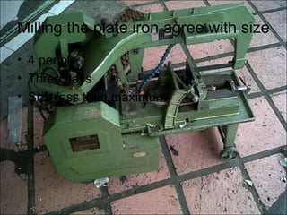 Milling the plate iron agree with size
• 4 people
• Three days
• Size less than maximum
 