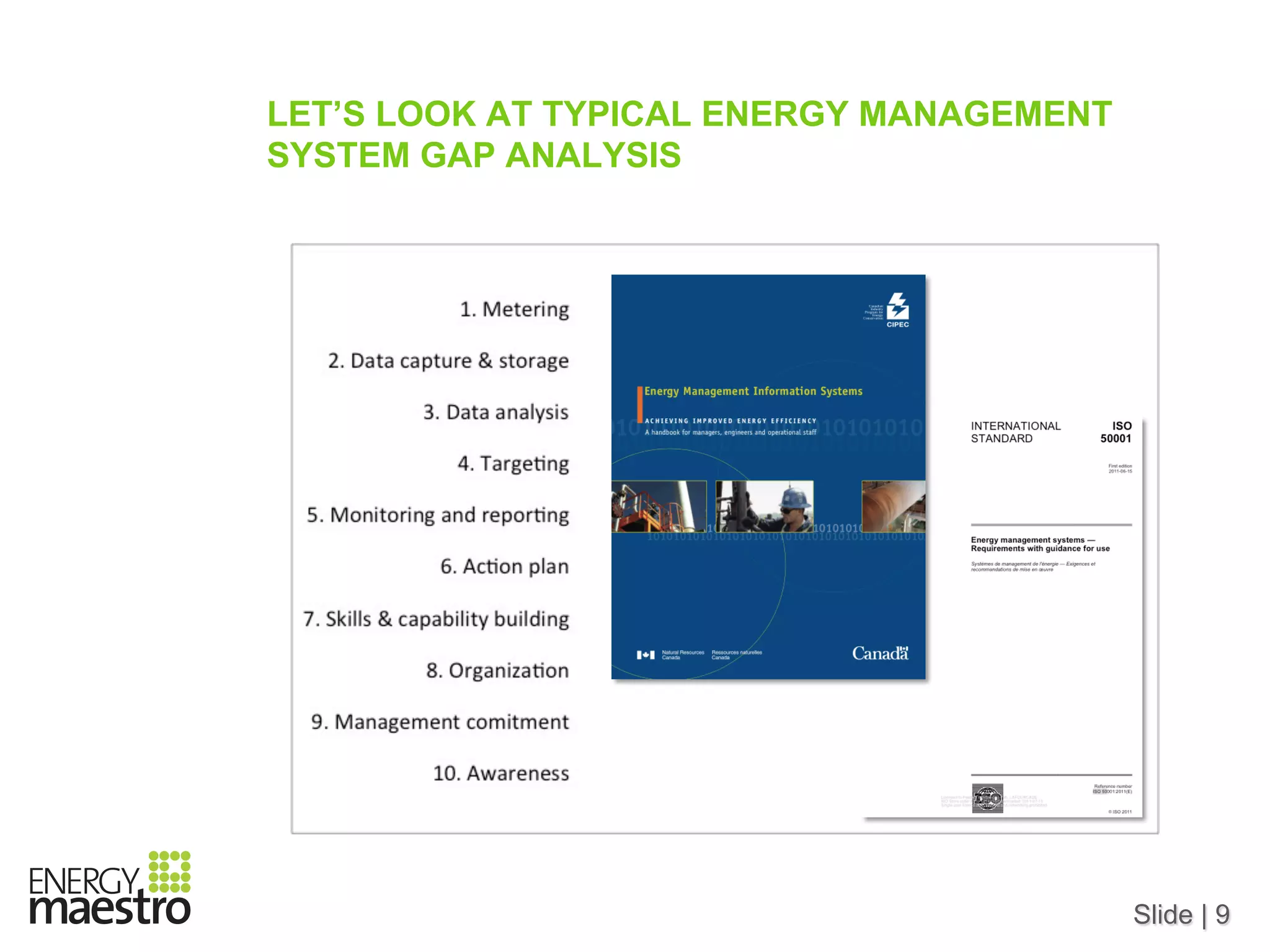 Slide | 9
LET’S LOOK AT TYPICAL ENERGY MANAGEMENT
SYSTEM GAP ANALYSIS
 