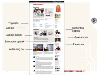 01.02.12 Samordna opptak Søknadsvev Samordna opptak Sosiale medier Google Toppsida utdanning.no Facebook 