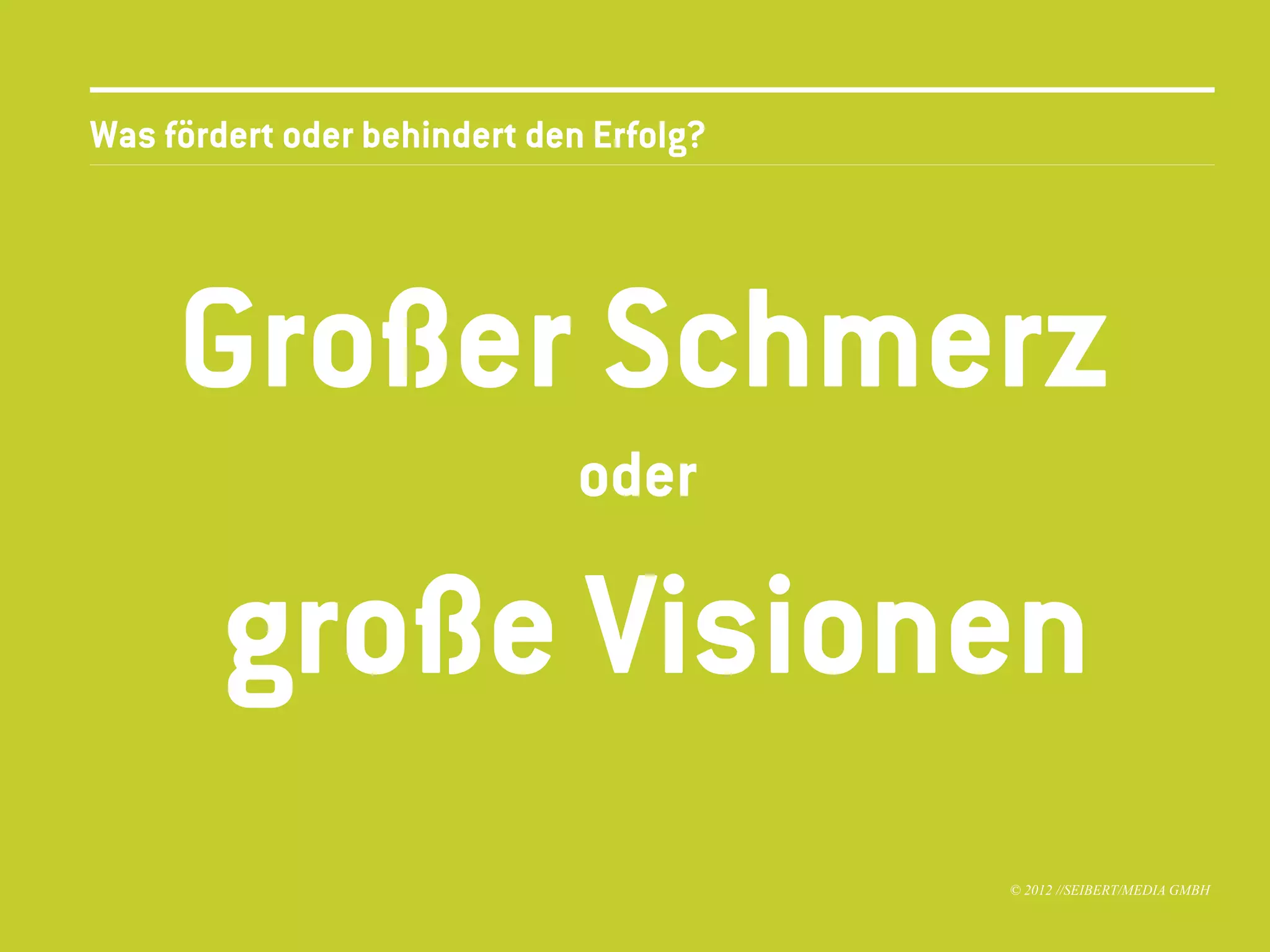 Was fördert oder behindert den Erfolg?




     Großer Schmerz
                              oder

        große Visionen
                                         © 2012 //SEIBERT/MEDIA GMBH
 