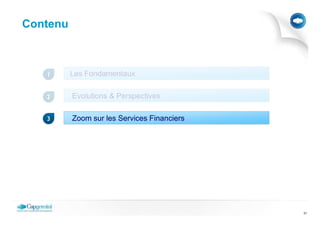 Contenu



   1      Les Fondamentaux


   2      Evolutions & Perspectives

   3      Zoom sur les Services Financiers




                                             31
 
