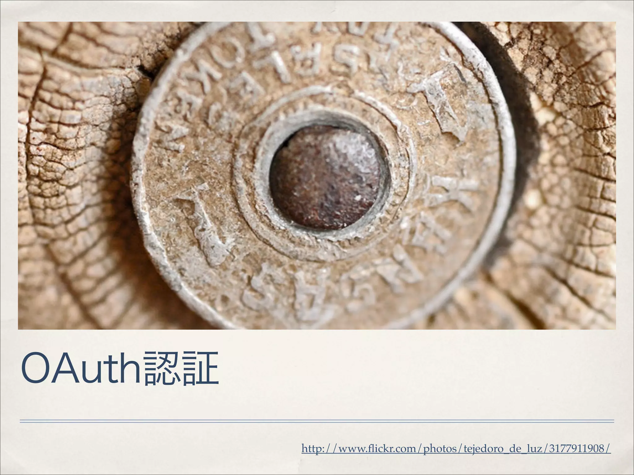 OAuth認証
          http://www.ﬂickr.com/photos/tejedoro_de_luz/3177911908/
 