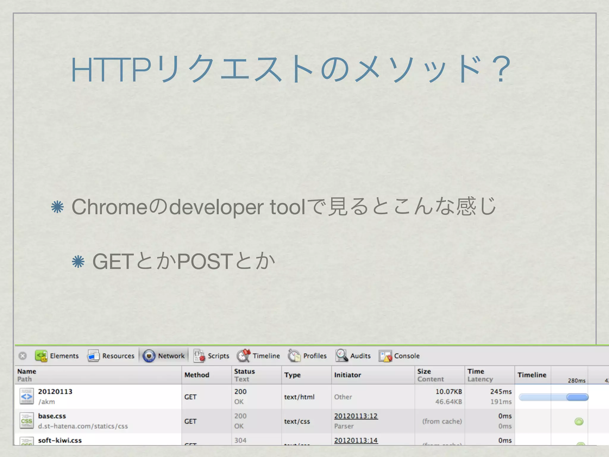 HTTP


Chrome developer tool

 GET     POST
 