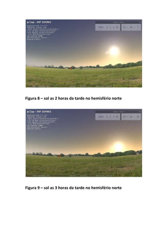 Figura 8 – sol as 2 horas da tarde no hemisfério norte




Figura 9 – sol as 3 horas da tarde no hemisfério norte
 