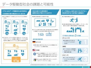 データ駆動型社会の課題と可能性
37
産業構造審議会商務流通情報分科会 情報経済小委員会 中間取りまとめ ～ＣＰＳによるデータ駆動型社会の到来を見据えた変革～
 