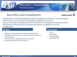 References - Project Sample
                            Insurance sector


          Back-office system development
 Devel...