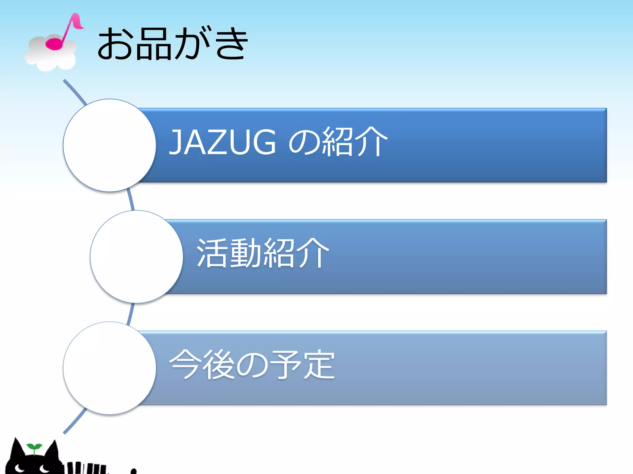 お品がき

 JAZUG の紹介


  活動紹介


 今後の予定
 