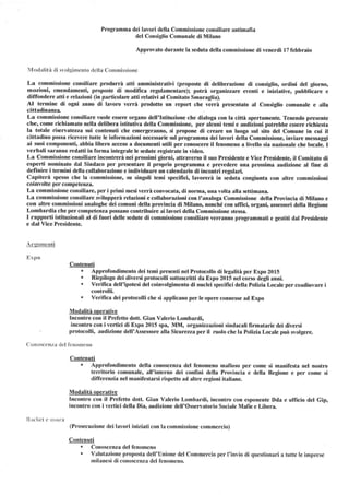 Programma commissione comunale antimafia Milano