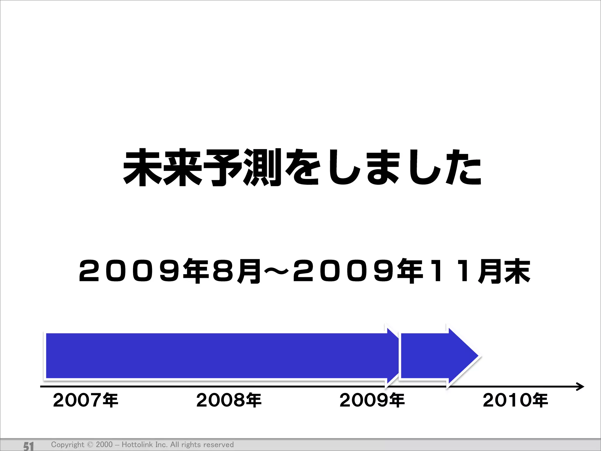 ２００７年                                    ２００８年          ２００９年   ２０１０年

51   Copyright © 2000 – Hottolink Inc. All rights reserved
 